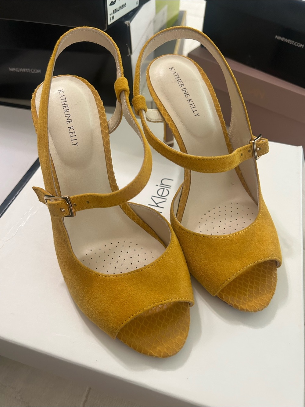 Katherine Kelly Mustard Suede Slingback Heels